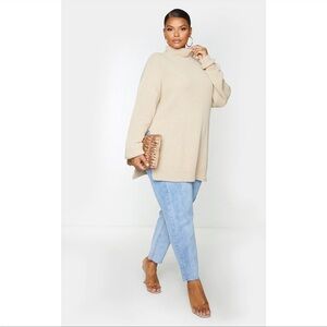 PRETTYLITTLETHING Stone High Neck Knitted Sweatshirt